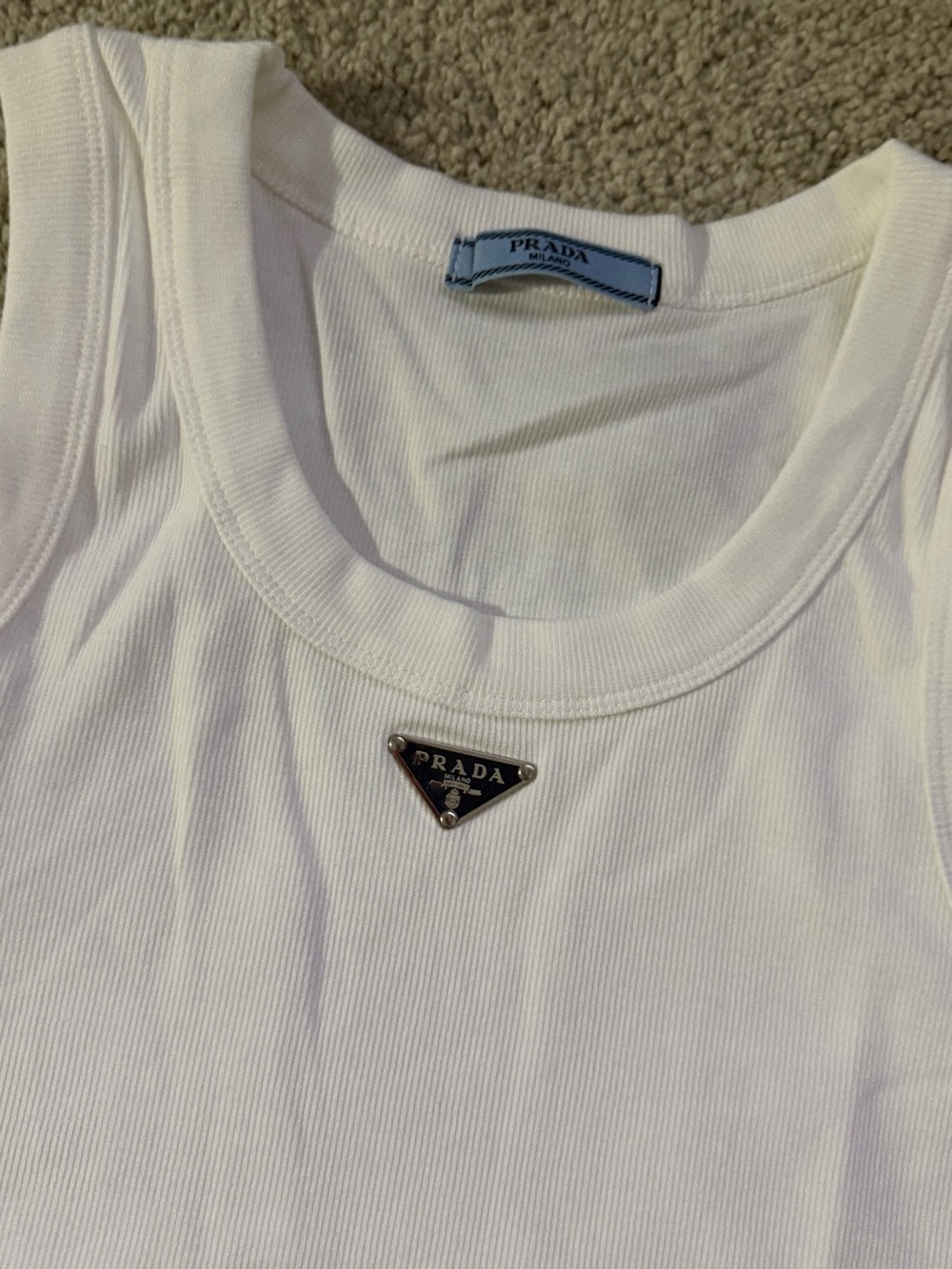Prada Cream Ribbed Logo Crop Tank - Picture 4 of 5